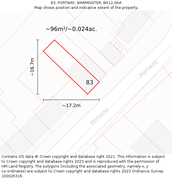 83, PORTWAY, WARMINSTER, BA12 0AA: Plot and title map