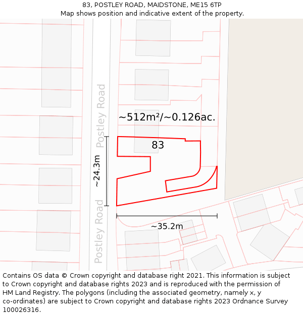 83, POSTLEY ROAD, MAIDSTONE, ME15 6TP: Plot and title map