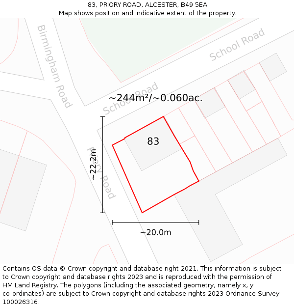 83, PRIORY ROAD, ALCESTER, B49 5EA: Plot and title map