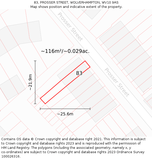 83, PROSSER STREET, WOLVERHAMPTON, WV10 9AS: Plot and title map