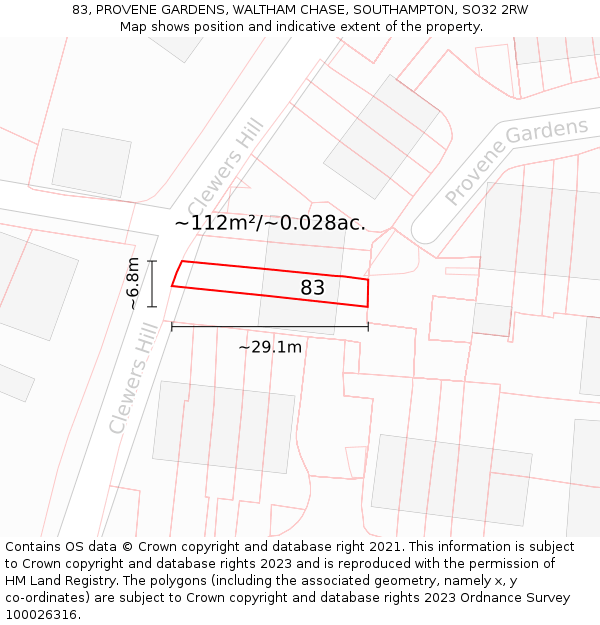 83, PROVENE GARDENS, WALTHAM CHASE, SOUTHAMPTON, SO32 2RW: Plot and title map