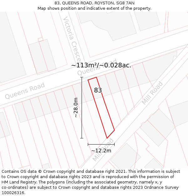 83, QUEENS ROAD, ROYSTON, SG8 7AN: Plot and title map