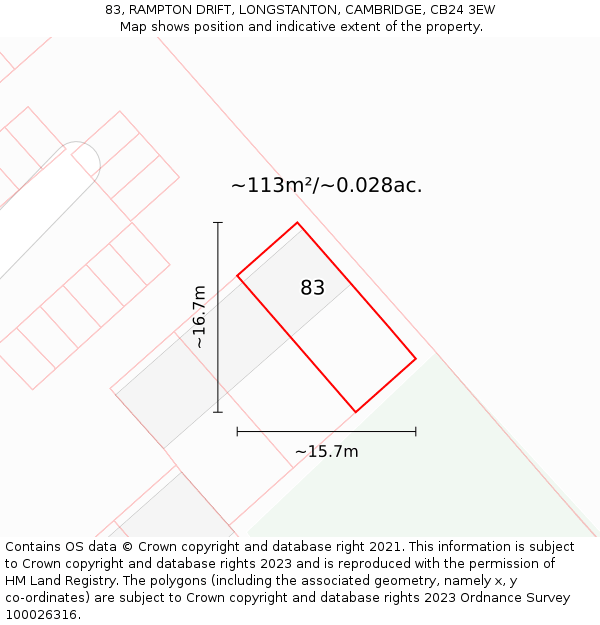 83, RAMPTON DRIFT, LONGSTANTON, CAMBRIDGE, CB24 3EW: Plot and title map