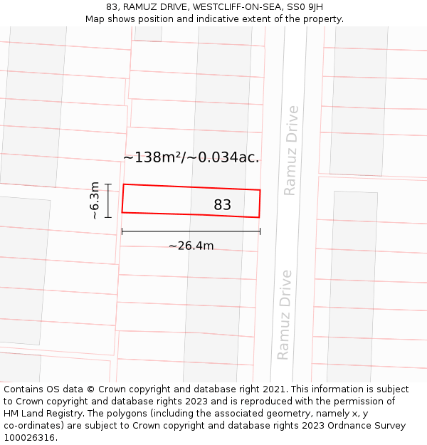 83, RAMUZ DRIVE, WESTCLIFF-ON-SEA, SS0 9JH: Plot and title map