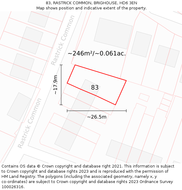 83, RASTRICK COMMON, BRIGHOUSE, HD6 3EN: Plot and title map