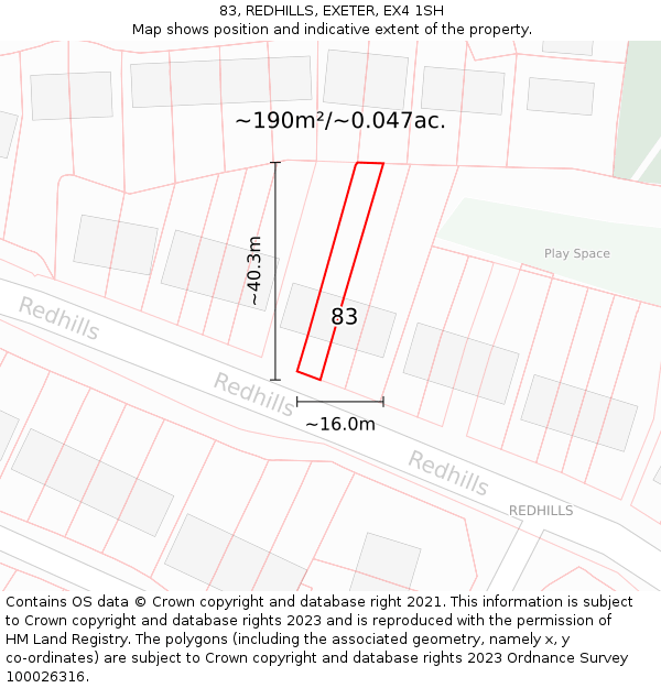 83, REDHILLS, EXETER, EX4 1SH: Plot and title map