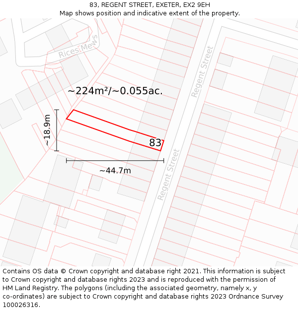 83, REGENT STREET, EXETER, EX2 9EH: Plot and title map