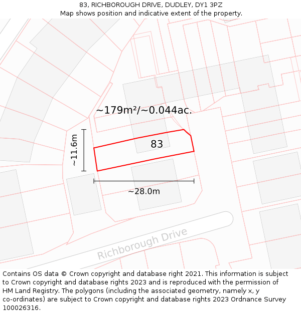 83, RICHBOROUGH DRIVE, DUDLEY, DY1 3PZ: Plot and title map
