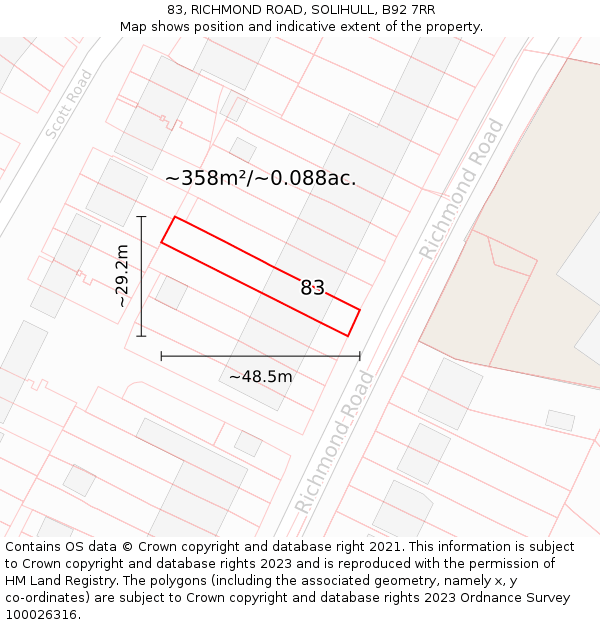 83, RICHMOND ROAD, SOLIHULL, B92 7RR: Plot and title map