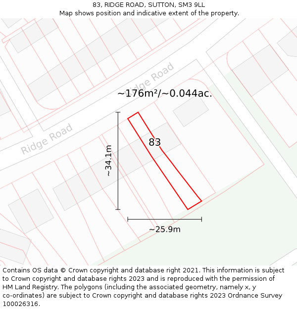 83, RIDGE ROAD, SUTTON, SM3 9LL: Plot and title map
