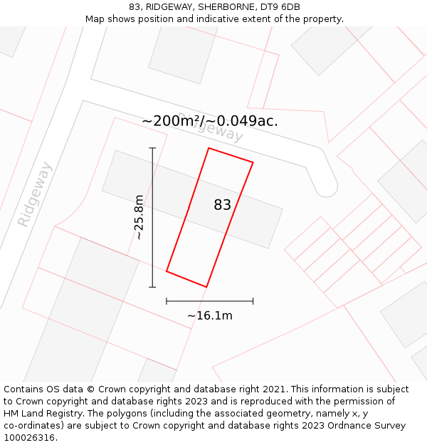83, RIDGEWAY, SHERBORNE, DT9 6DB: Plot and title map