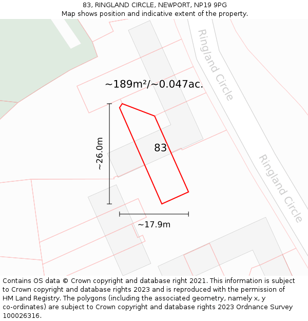 83, RINGLAND CIRCLE, NEWPORT, NP19 9PG: Plot and title map