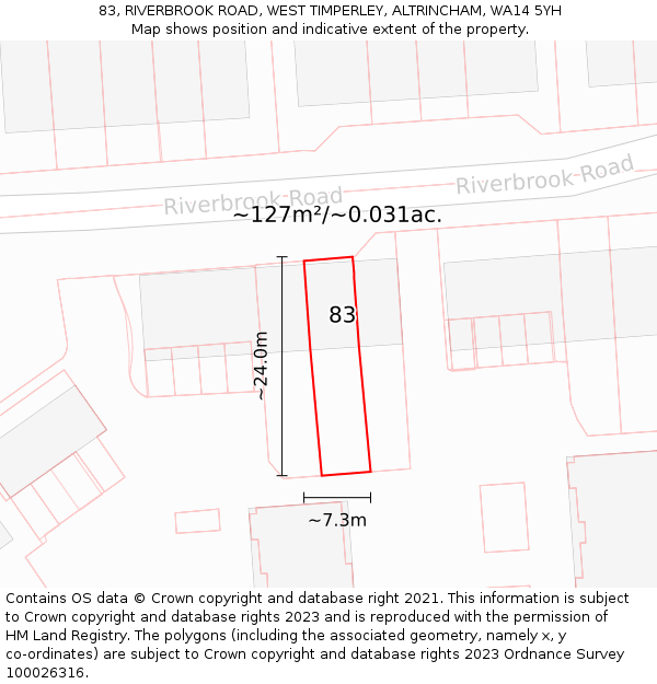 83, RIVERBROOK ROAD, WEST TIMPERLEY, ALTRINCHAM, WA14 5YH: Plot and title map