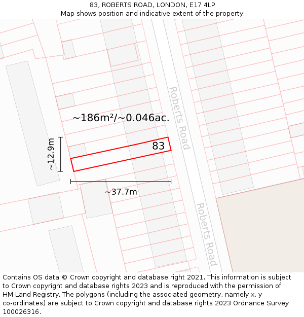 83, ROBERTS ROAD, LONDON, E17 4LP: Plot and title map