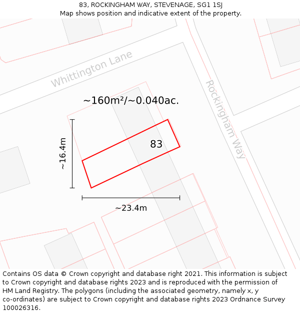 83, ROCKINGHAM WAY, STEVENAGE, SG1 1SJ: Plot and title map