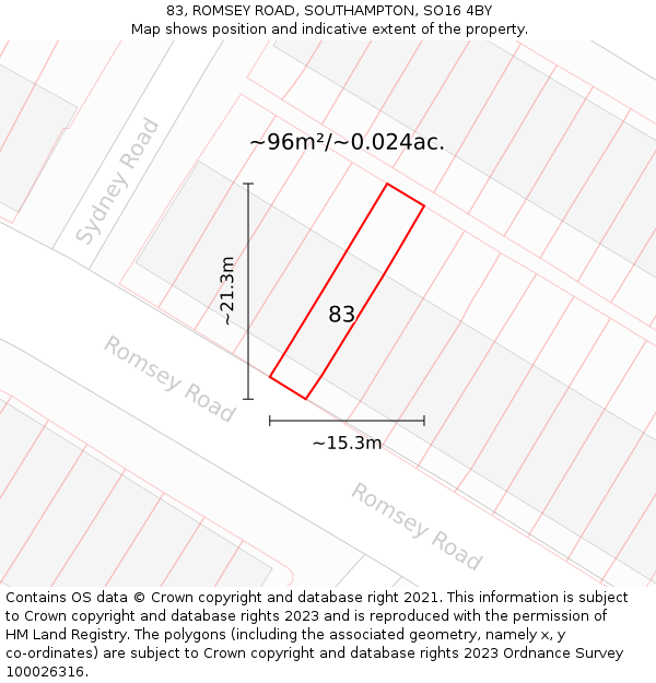 83, ROMSEY ROAD, SOUTHAMPTON, SO16 4BY: Plot and title map