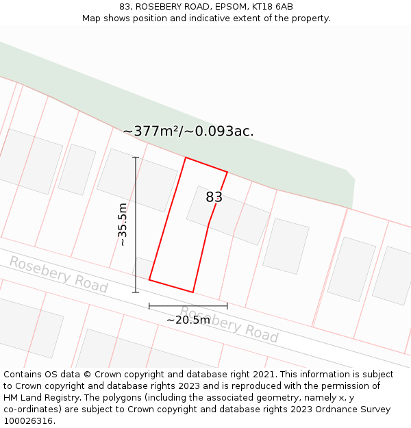 83, ROSEBERY ROAD, EPSOM, KT18 6AB: Plot and title map