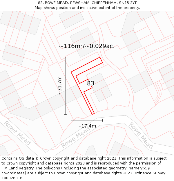 83, ROWE MEAD, PEWSHAM, CHIPPENHAM, SN15 3YT: Plot and title map