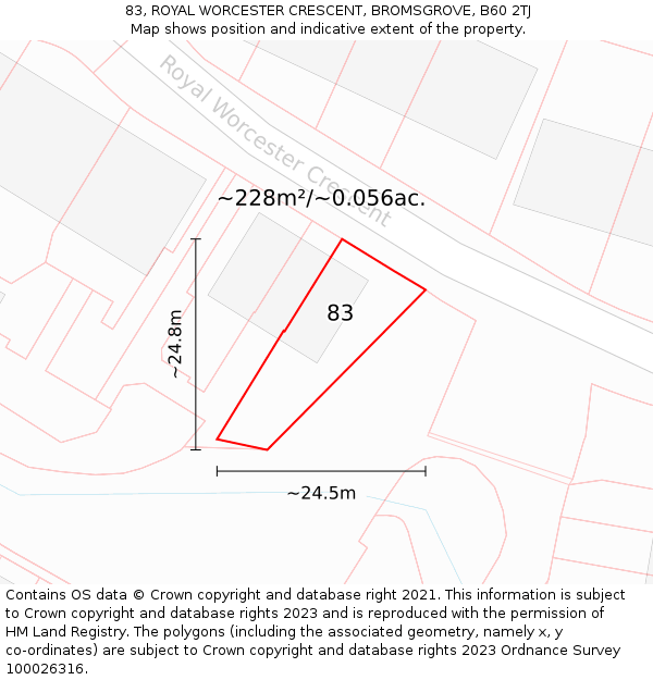 83, ROYAL WORCESTER CRESCENT, BROMSGROVE, B60 2TJ: Plot and title map