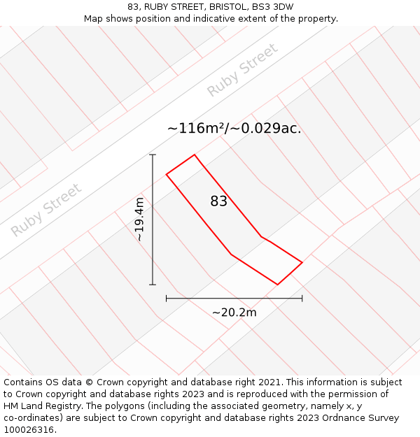 83, RUBY STREET, BRISTOL, BS3 3DW: Plot and title map