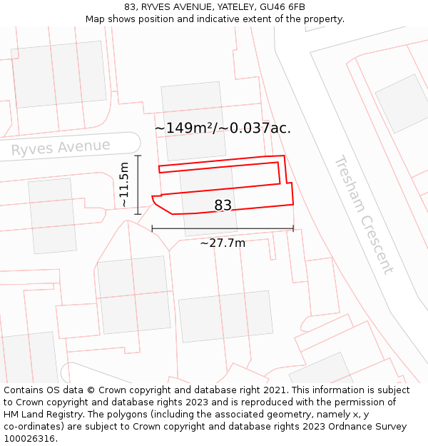83, RYVES AVENUE, YATELEY, GU46 6FB: Plot and title map