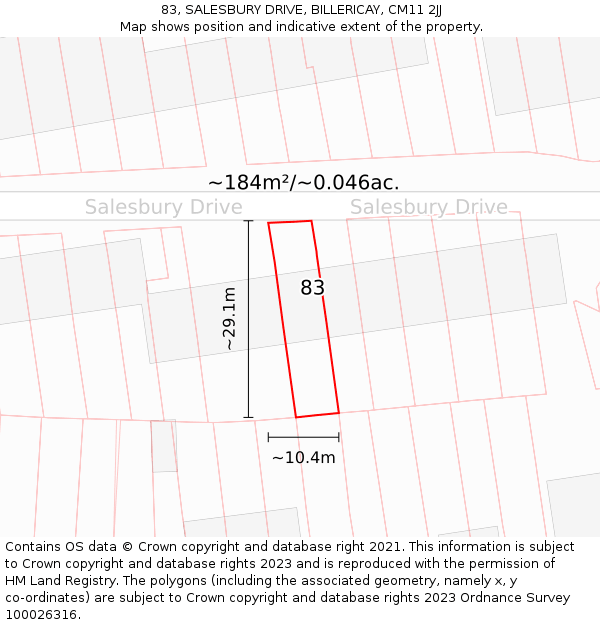 83, SALESBURY DRIVE, BILLERICAY, CM11 2JJ: Plot and title map