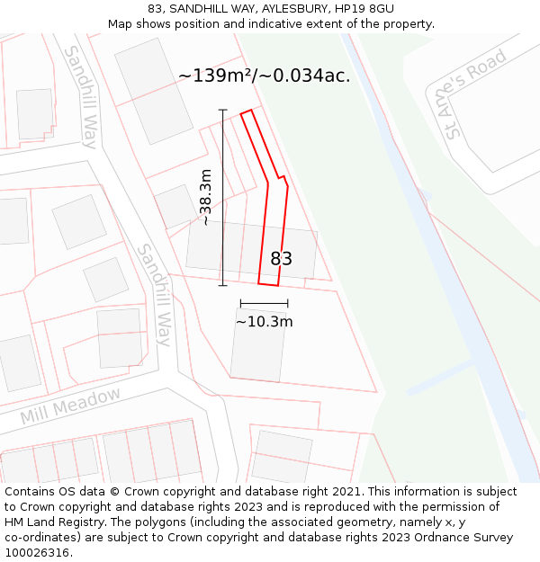 83, SANDHILL WAY, AYLESBURY, HP19 8GU: Plot and title map