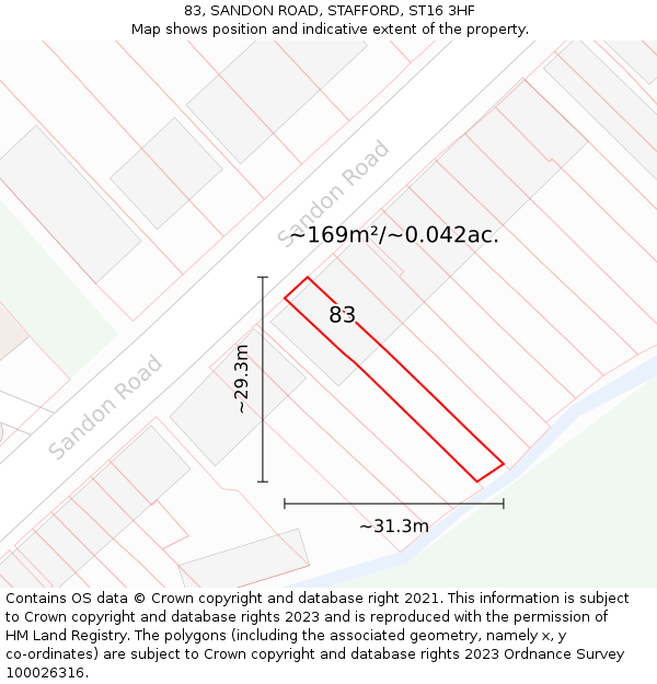 83, SANDON ROAD, STAFFORD, ST16 3HF: Plot and title map