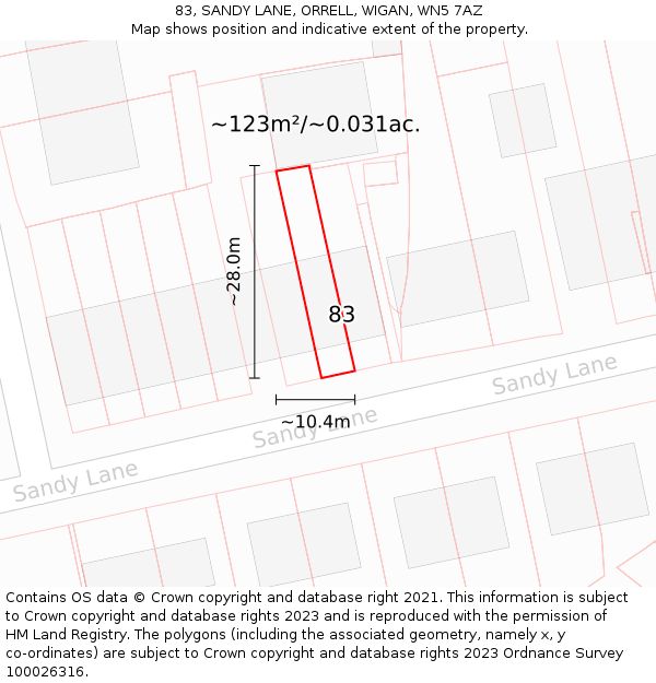83, SANDY LANE, ORRELL, WIGAN, WN5 7AZ: Plot and title map