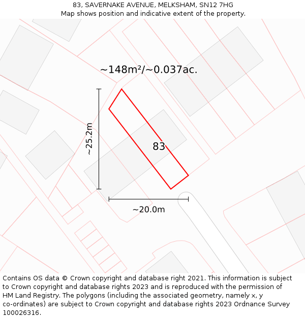 83, SAVERNAKE AVENUE, MELKSHAM, SN12 7HG: Plot and title map