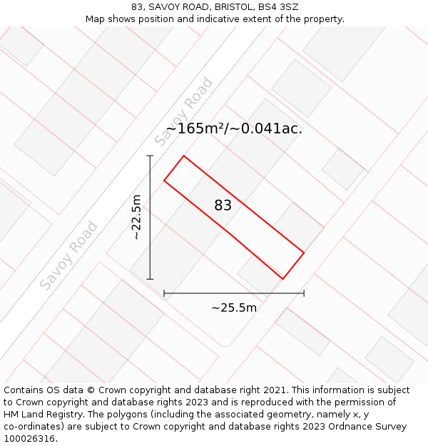 83, SAVOY ROAD, BRISTOL, BS4 3SZ: Plot and title map