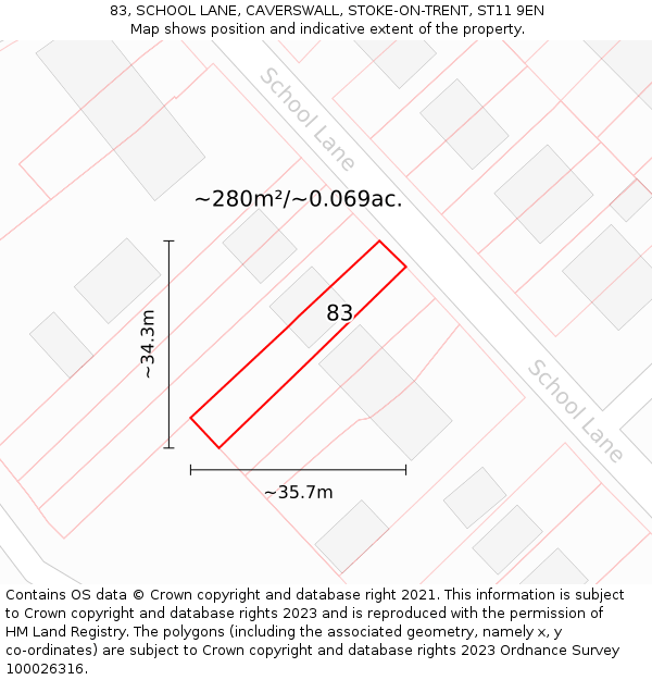 83, SCHOOL LANE, CAVERSWALL, STOKE-ON-TRENT, ST11 9EN: Plot and title map