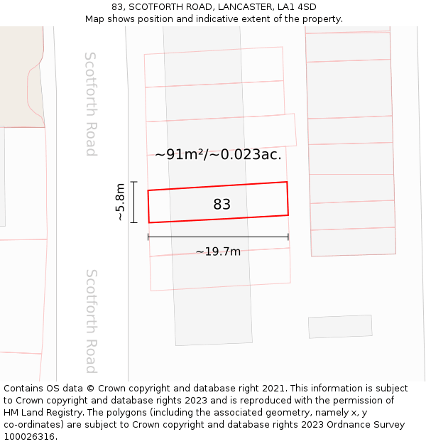 83, SCOTFORTH ROAD, LANCASTER, LA1 4SD: Plot and title map