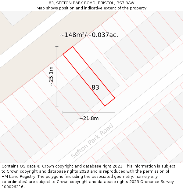 83, SEFTON PARK ROAD, BRISTOL, BS7 9AW: Plot and title map