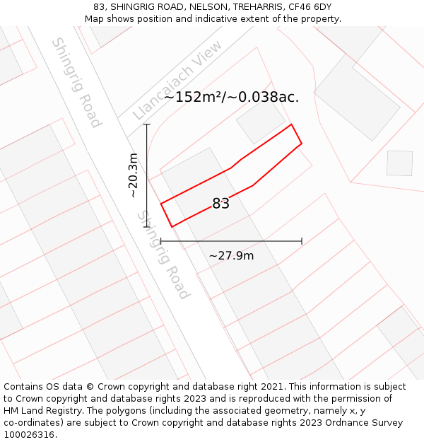 83, SHINGRIG ROAD, NELSON, TREHARRIS, CF46 6DY: Plot and title map