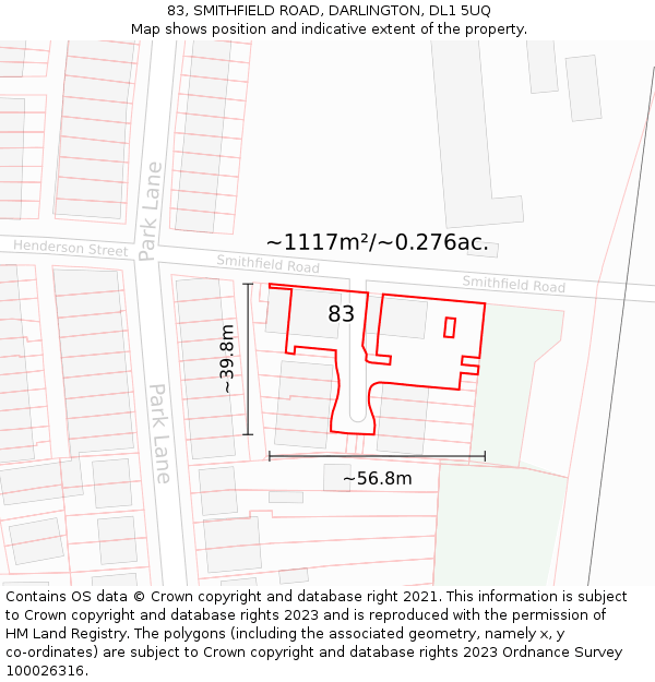 83, SMITHFIELD ROAD, DARLINGTON, DL1 5UQ: Plot and title map