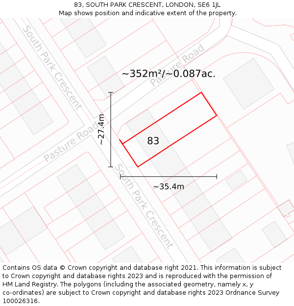 83, SOUTH PARK CRESCENT, LONDON, SE6 1JL: Plot and title map