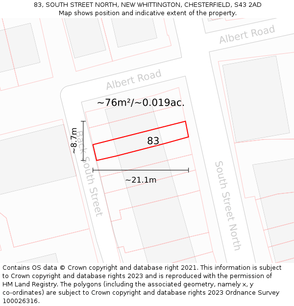 83, SOUTH STREET NORTH, NEW WHITTINGTON, CHESTERFIELD, S43 2AD: Plot and title map