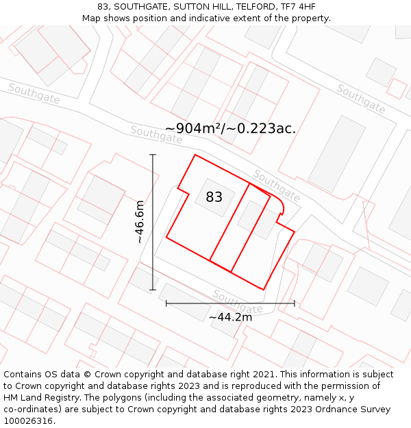 83, SOUTHGATE, SUTTON HILL, TELFORD, TF7 4HF: Plot and title map
