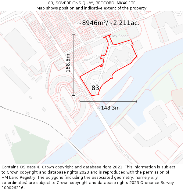 83, SOVEREIGNS QUAY, BEDFORD, MK40 1TF: Plot and title map