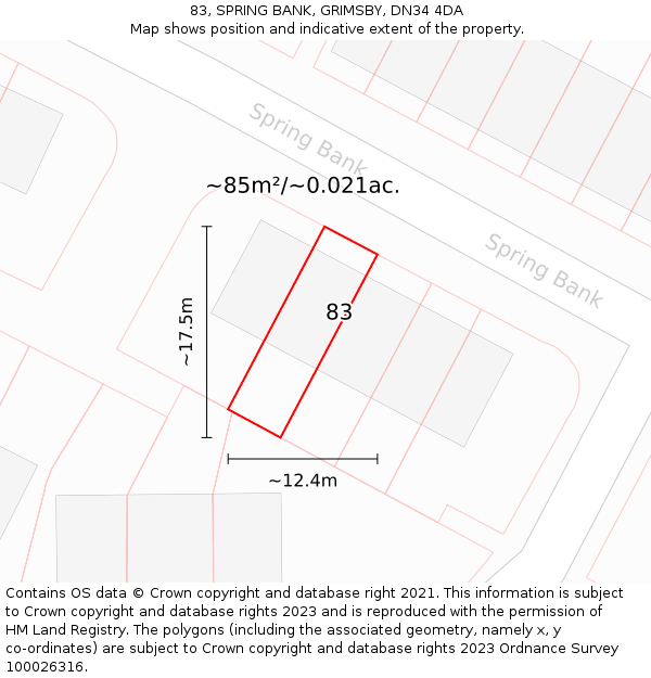 83, SPRING BANK, GRIMSBY, DN34 4DA: Plot and title map