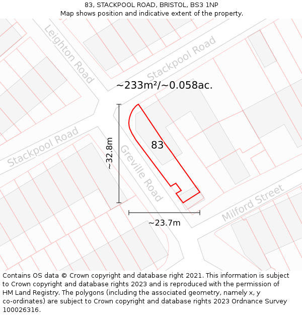 83, STACKPOOL ROAD, BRISTOL, BS3 1NP: Plot and title map