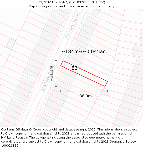 83, STANLEY ROAD, GLOUCESTER, GL1 5DQ: Plot and title map