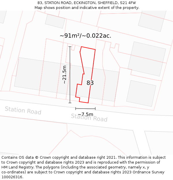 83, STATION ROAD, ECKINGTON, SHEFFIELD, S21 4FW: Plot and title map