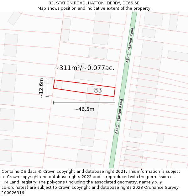 83, STATION ROAD, HATTON, DERBY, DE65 5EJ: Plot and title map