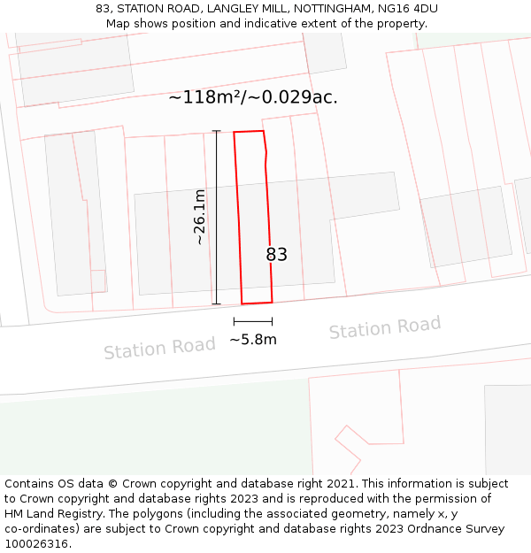 83, STATION ROAD, LANGLEY MILL, NOTTINGHAM, NG16 4DU: Plot and title map