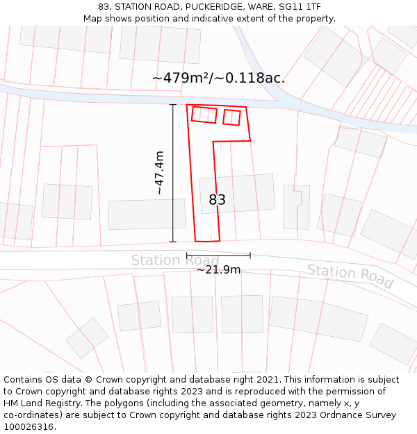 83, STATION ROAD, PUCKERIDGE, WARE, SG11 1TF: Plot and title map