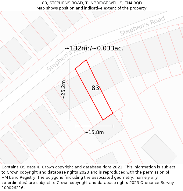 83, STEPHENS ROAD, TUNBRIDGE WELLS, TN4 9QB: Plot and title map