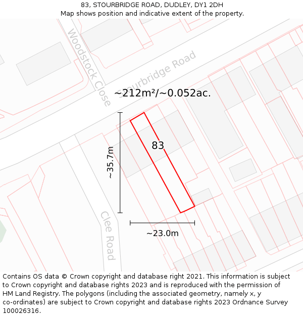 83, STOURBRIDGE ROAD, DUDLEY, DY1 2DH: Plot and title map