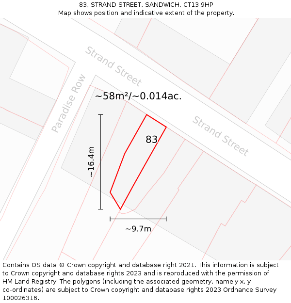 83, STRAND STREET, SANDWICH, CT13 9HP: Plot and title map